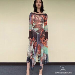 Jean Paul Gaultier birth of Venus mesh long sleeve dress